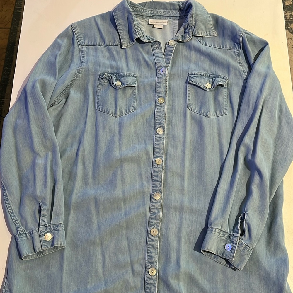 Soft surroundings denim button-down top, long sleeve women’s size large